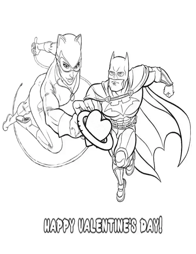 Dibujo de Corazón de San Valentín de Batman Catwoman imprimir