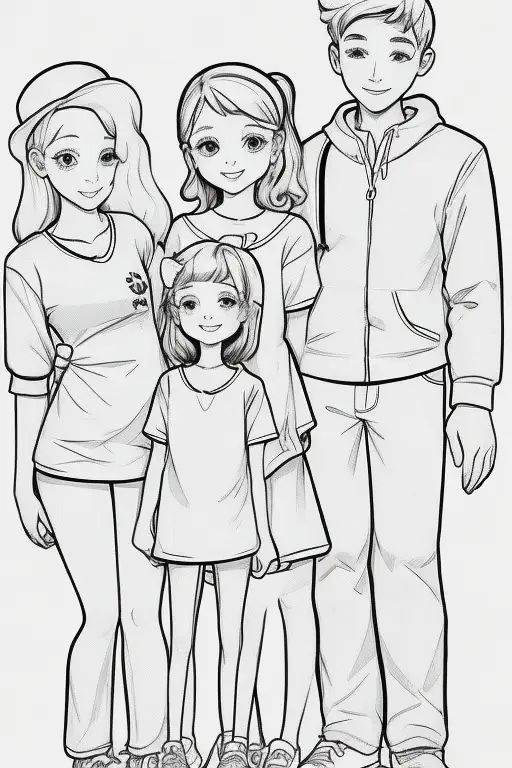 Dibujo de una familia de 4 para colorear