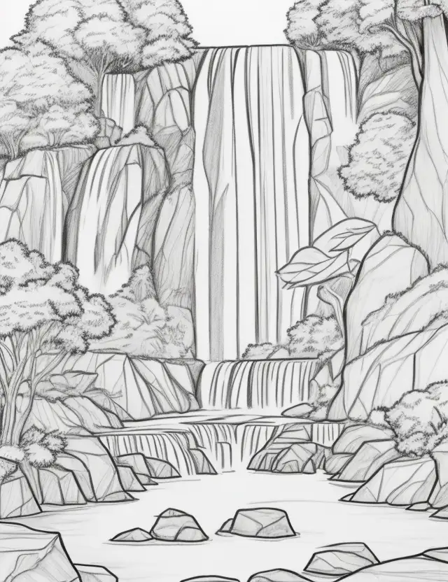 Dibujos de cascadas de naturaleza para colorear