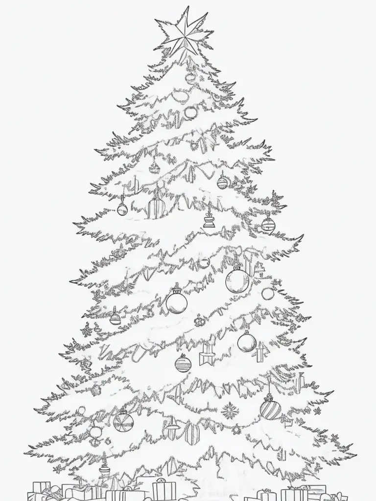 árbol de navidad dibujo fácil para colorear