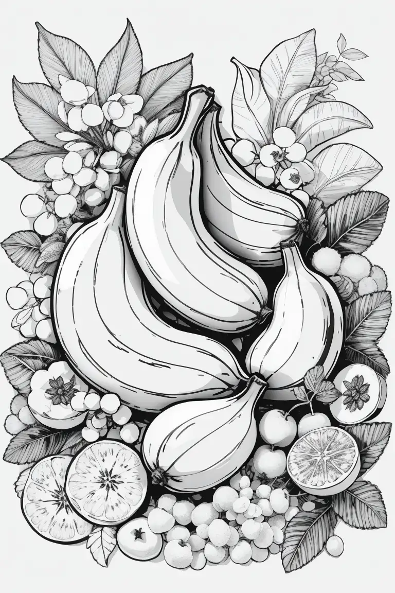 Dibujos de frutas y plátanos para colorear