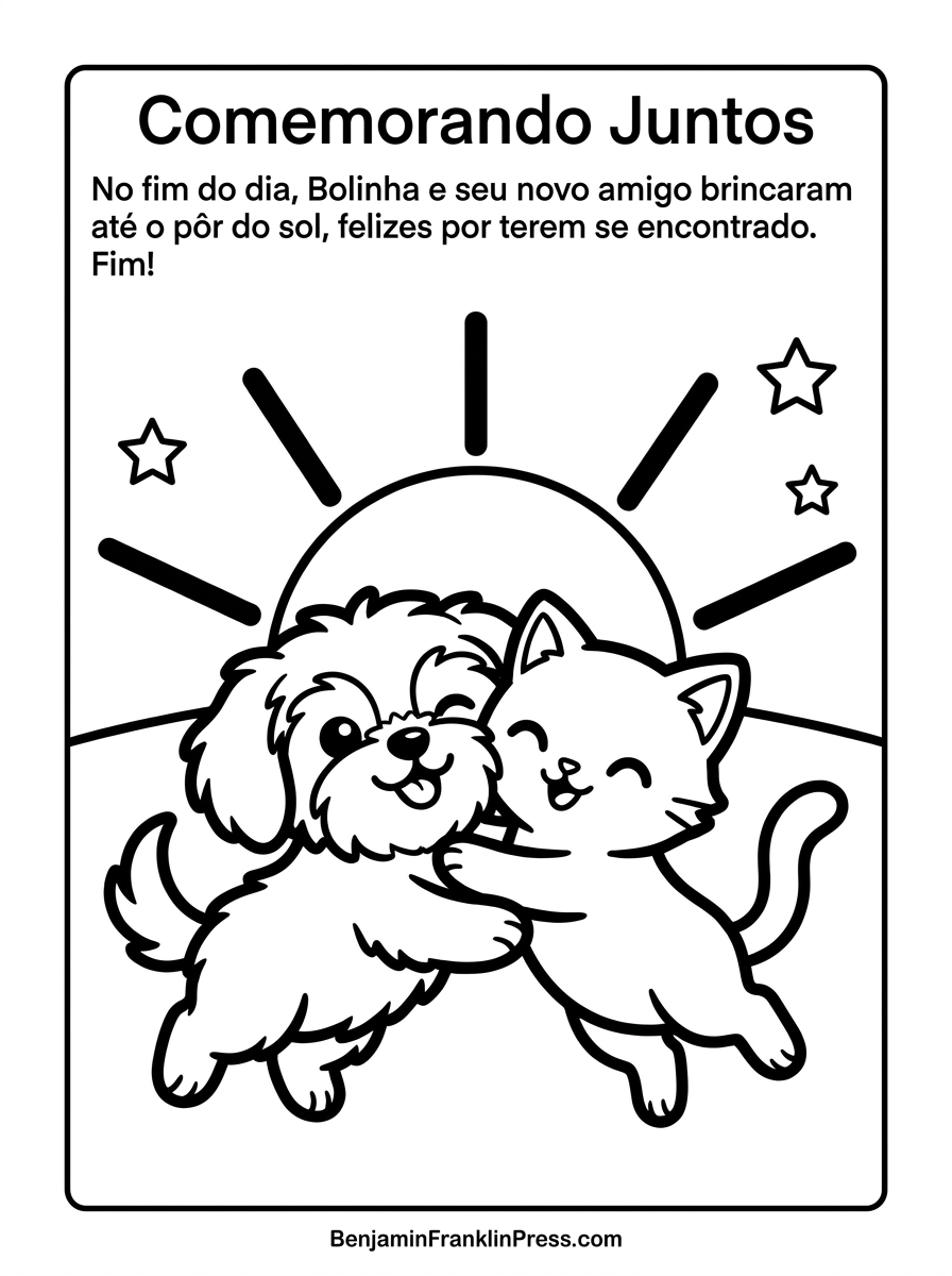 comemorando com amigo ao pôr do sol, página final para imprimir