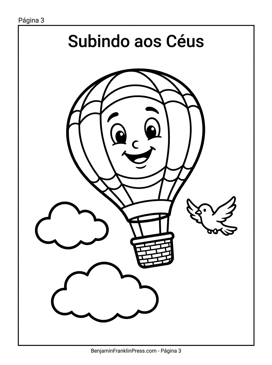 Desenho de balão para colorir mostrando Nino subindo entre as nuvens ao lado de um passarinho