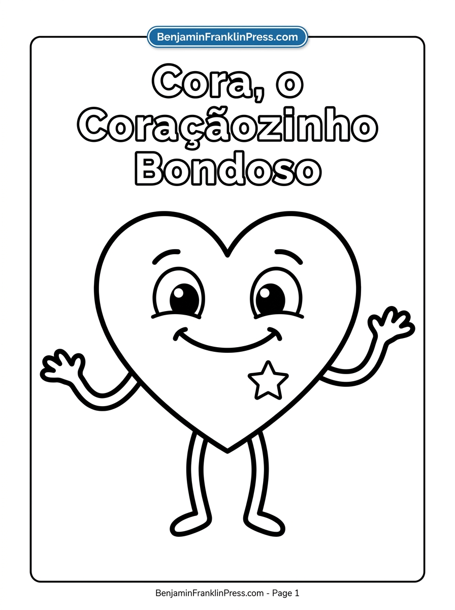 Desenho de coração para colorir: Cora, o coraçãozinho sorridente, acordando ao amanhecer entre sol e nuvens.