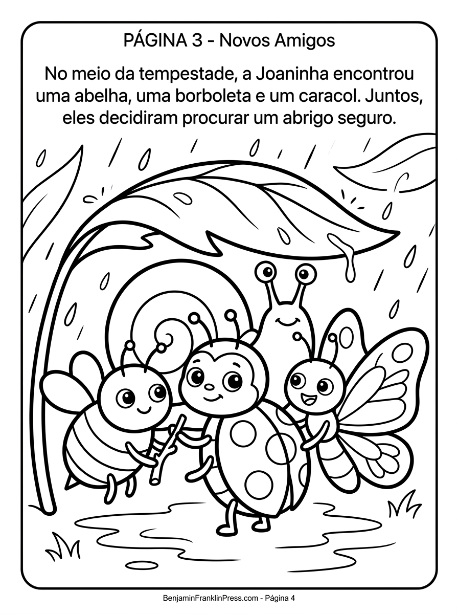 Joaninha, abelha, borboleta e caracol desenho para colorir, amigos do jardim