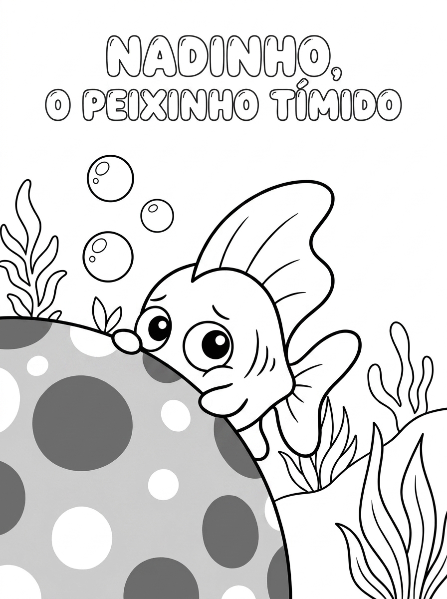 Desenho para colorir de peixinho escondido atrás de coral, atividade infantil para crianças de 4 anos