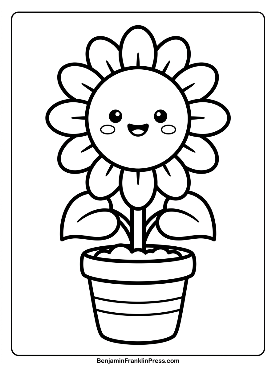 Desenho de girassol colorir para crianças, flor fofa em vasinho, ideal para imprimir e colorir