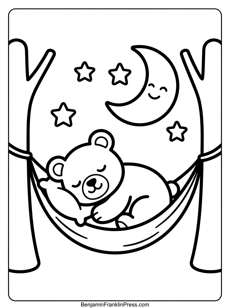 Dormindo em rede sob a lua, desenho relaxante infantil
