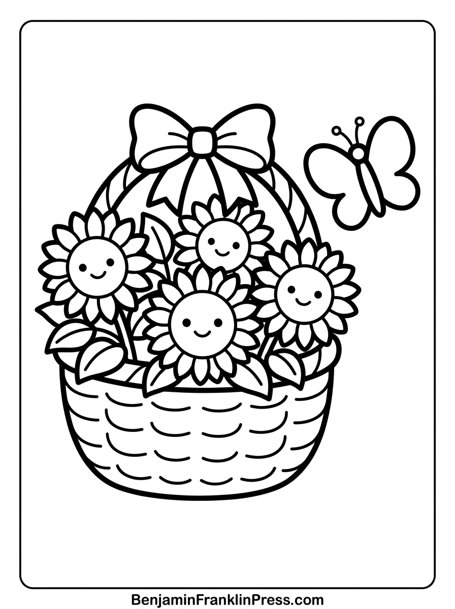 borboleta, desenho de buquê de flores para crianças colorirem