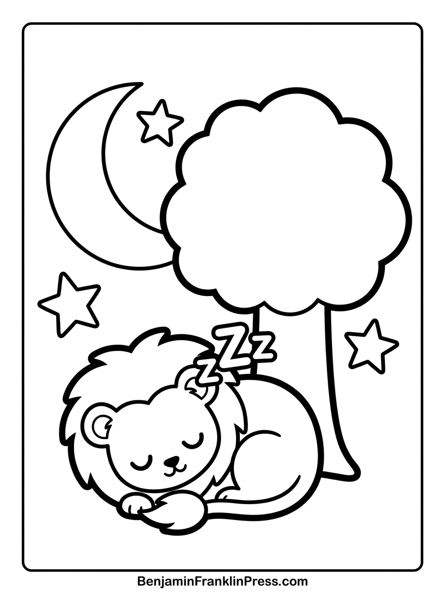 dormindo debaixo de uma árvore, desenho fofo com lua e estrelas