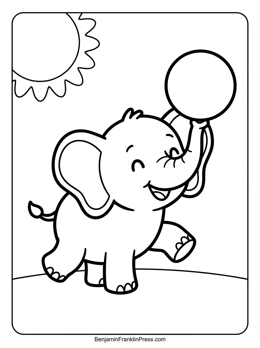 Desenho de Elefante para Colorir - Página 3 Brincando com a Bola