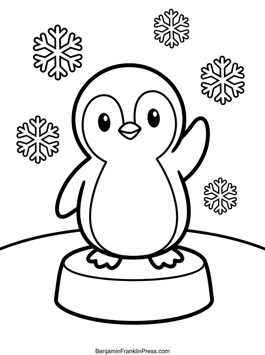 Desenho de pinguim para colorir acenando, ideal para crianças pequenas
