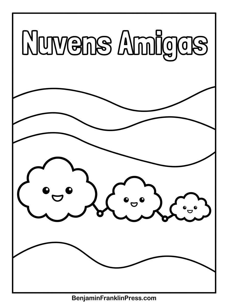 Desenho de família, três nuvens sorridentes de mãos dadas