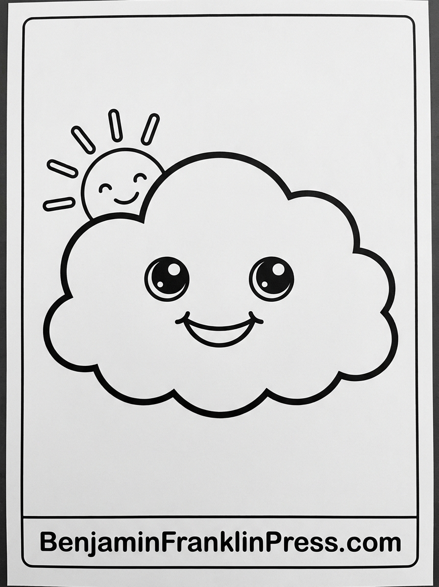 Desenho de nuvem sorridente para colorir, com traços grossos e fundo branco, ideal para crianças pequenas