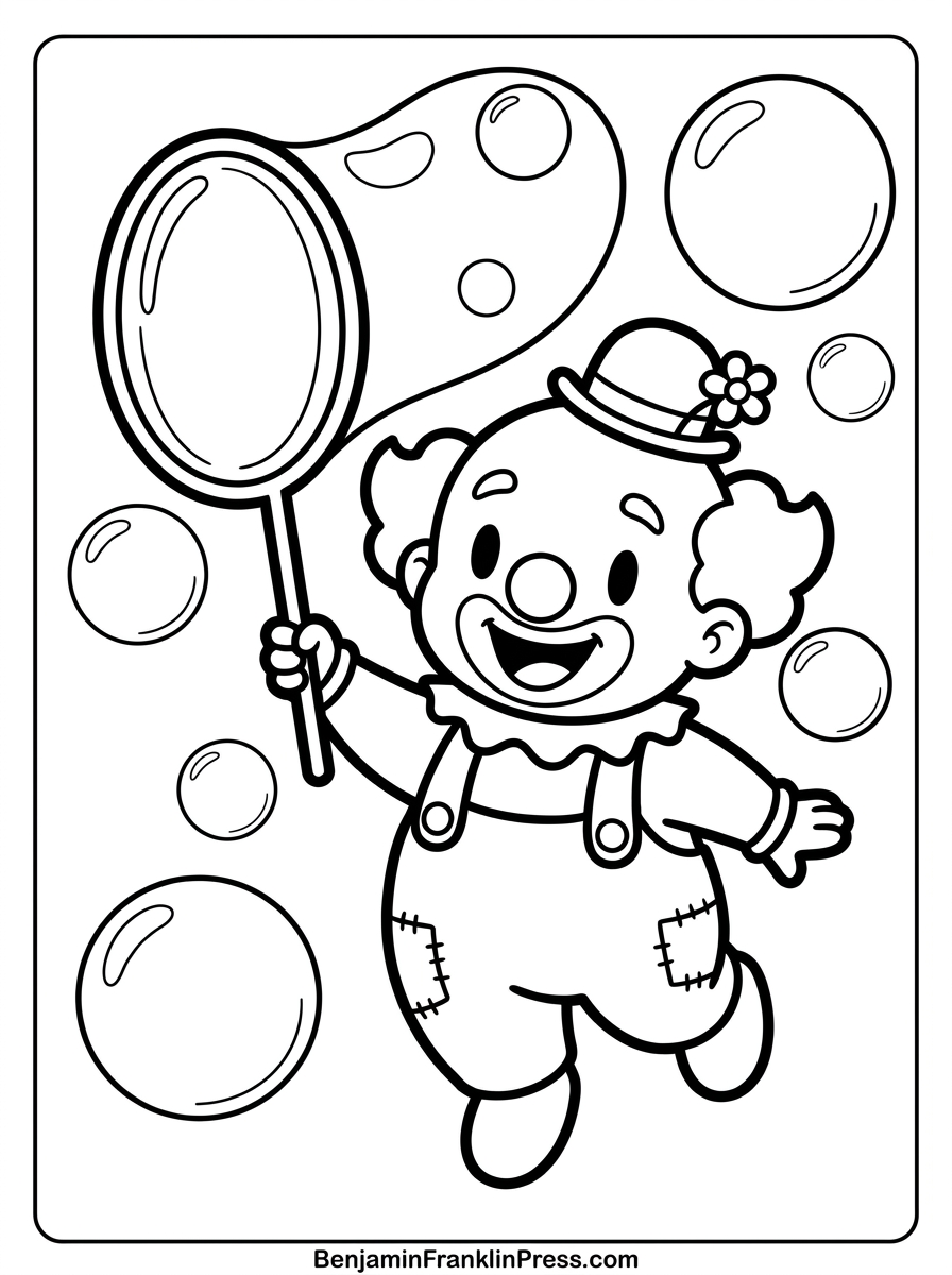 soprando bolhas de sabão, desenho simples e alegre para crianças